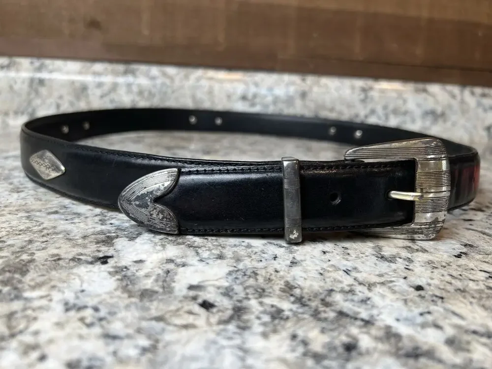Bill Adler Studio Western Leather Belt Black Embossed Men’s Size 40 USA Vtg 90s